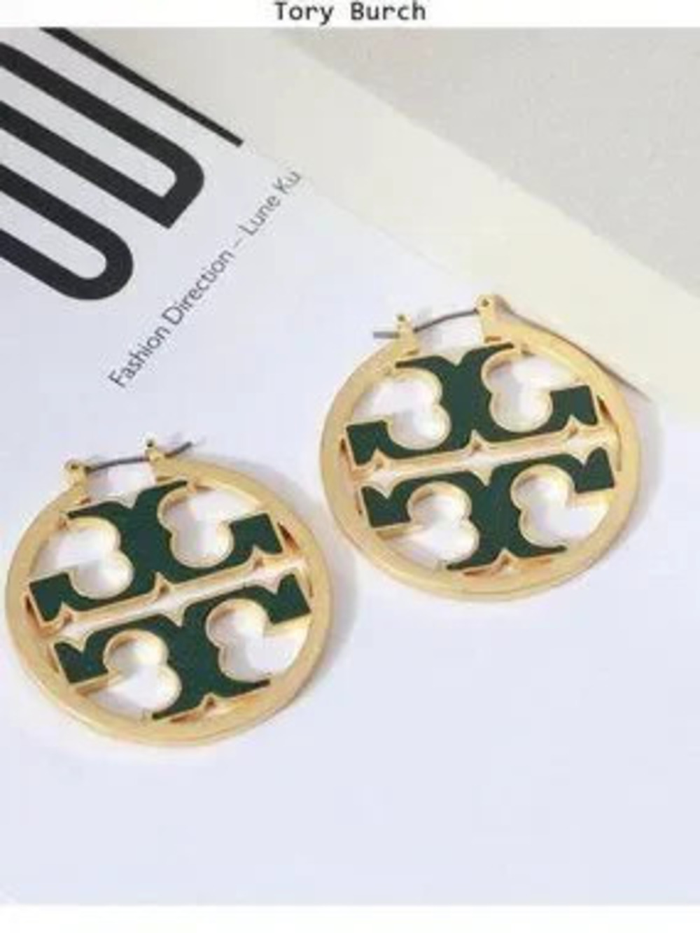 Tory Burch gold and green earrings